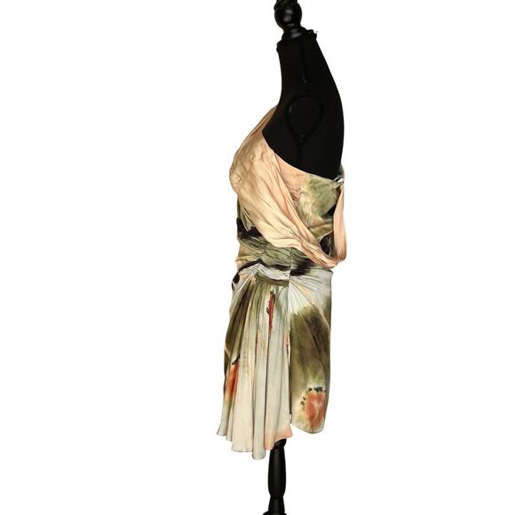 AMUR One-Shoulder Green and Cream Mini Dress - Picture 7 of 13